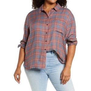 Treasure and Bond Boyfriend Flannel Longsleeve Blue and Red Sz M
